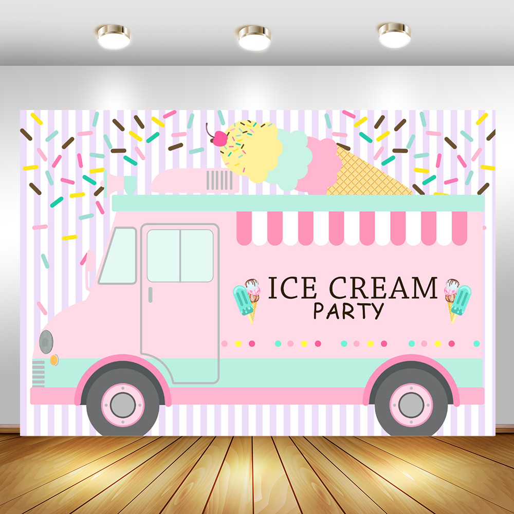 ice cream truck shop backdrop baby girls birthday party pin