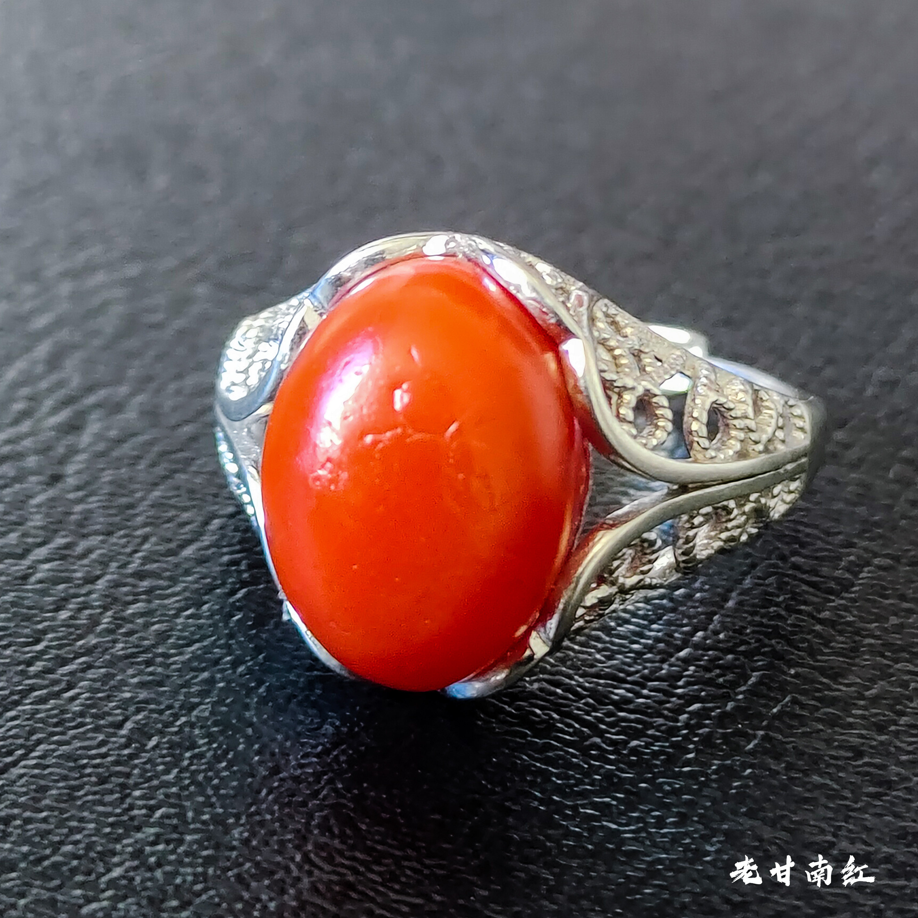 藏传天然原矿老甘南红戒指女精品满色满肉柿子红开口扳指一物一证