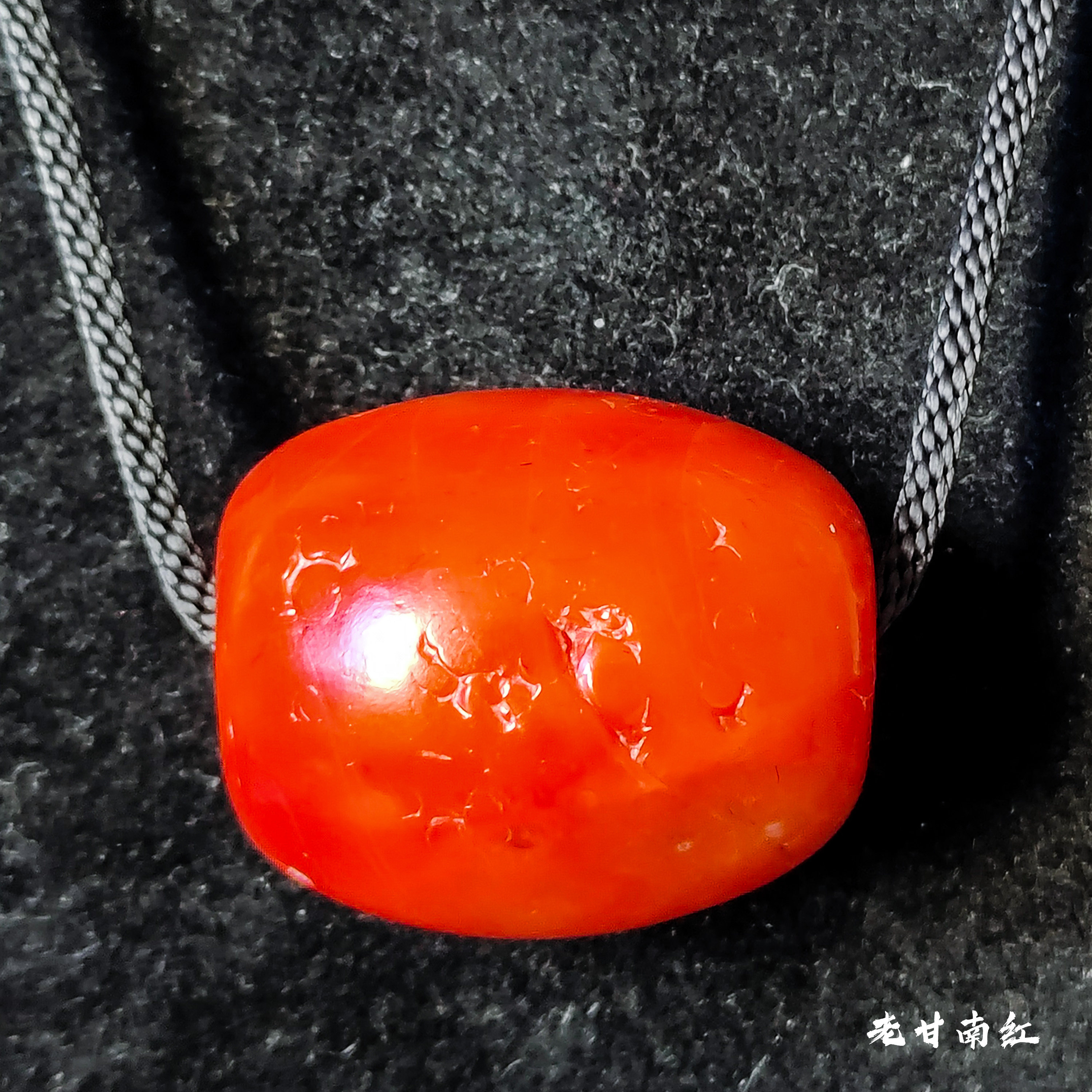 藏传天然老甘南南红勒子精品满色满肉柿子红文玩收藏31.6*26.6mm