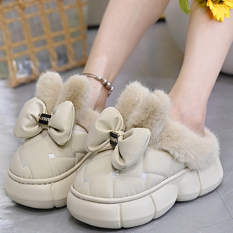 简约兔子棉拖鞋女冬季2024新款厚底室内家居半包跟加绒保暖棉拖鞋