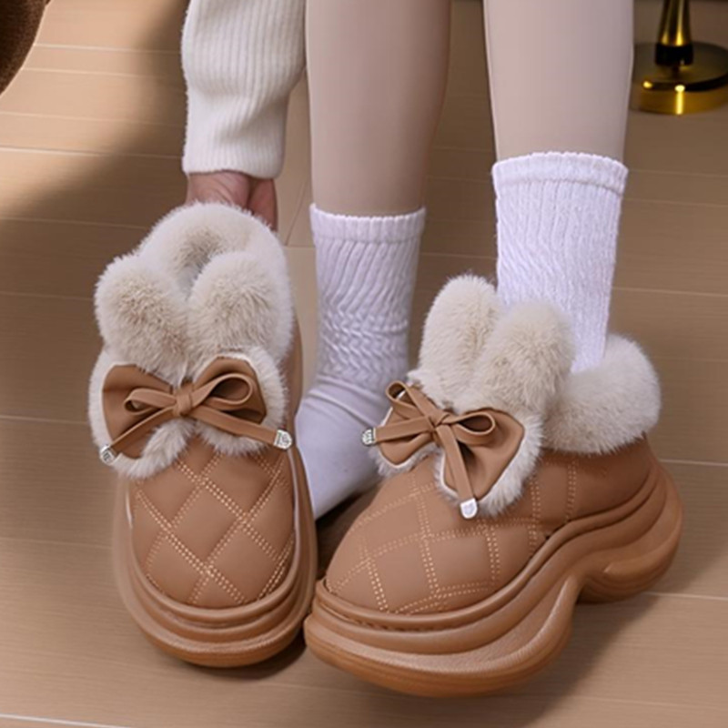 2025新款厚底包跟棉拖鞋女冬季时尚蝴蝶结居家外穿加绒保暖棉鞋
