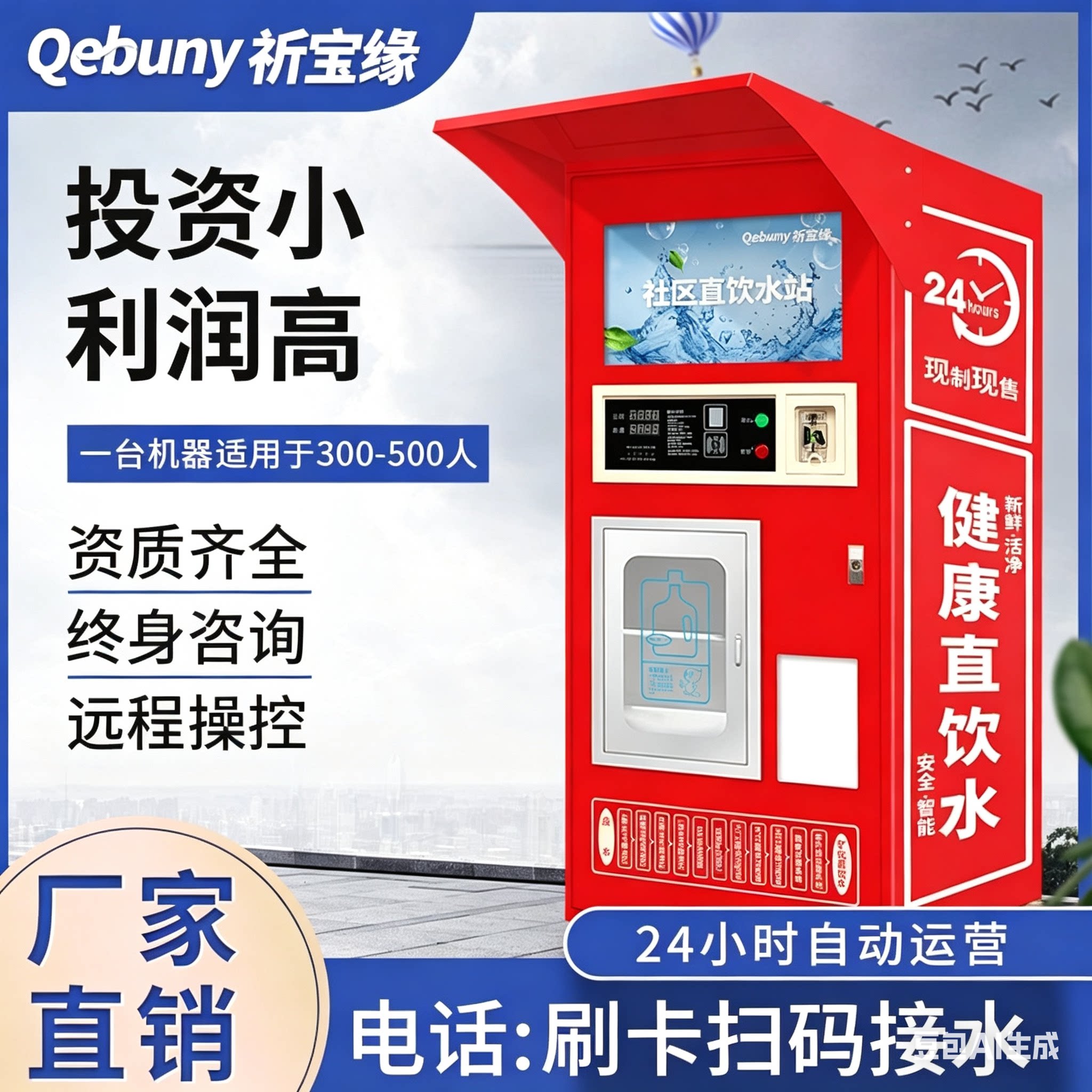 小区自动售水机社区扫码自助直饮水站投币售水机大型净水设备智能