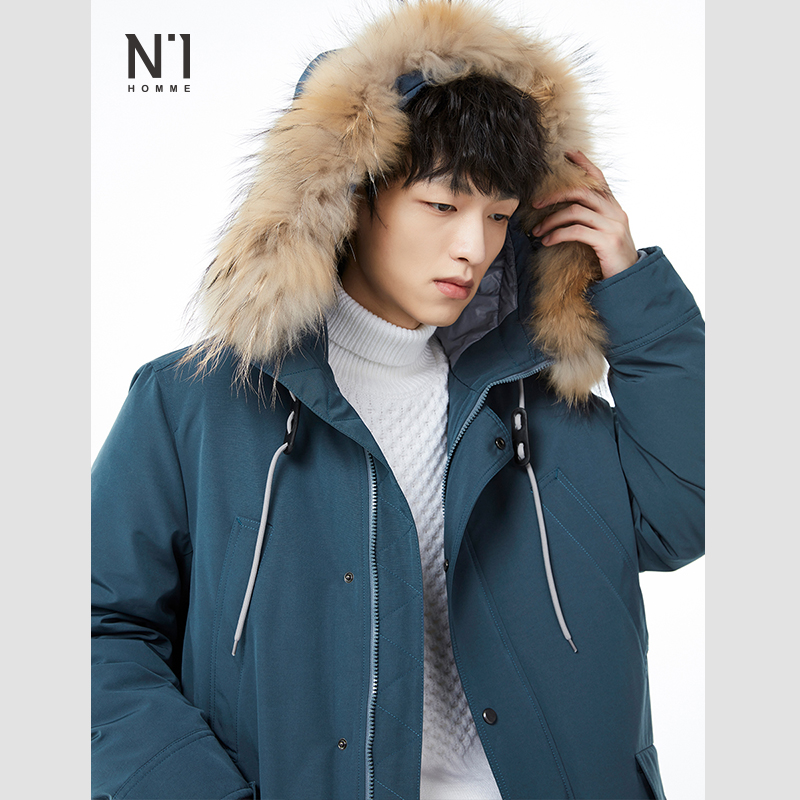 N1冬季中长款加厚羽绒服毛领外套