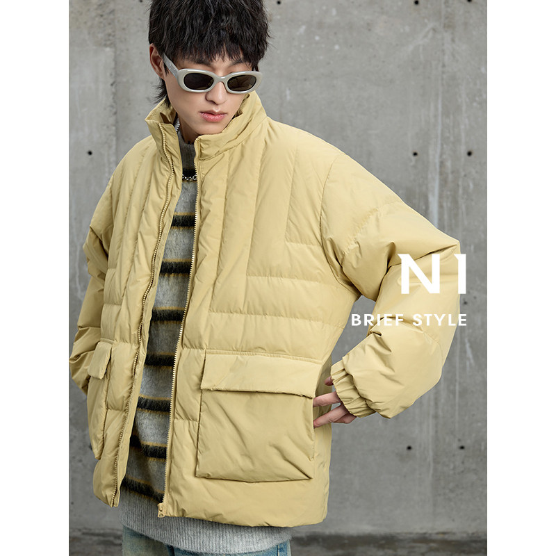 N1分隔行线轻薄羽绒夹克侧插袋极简风立领宽松羽绒服外套