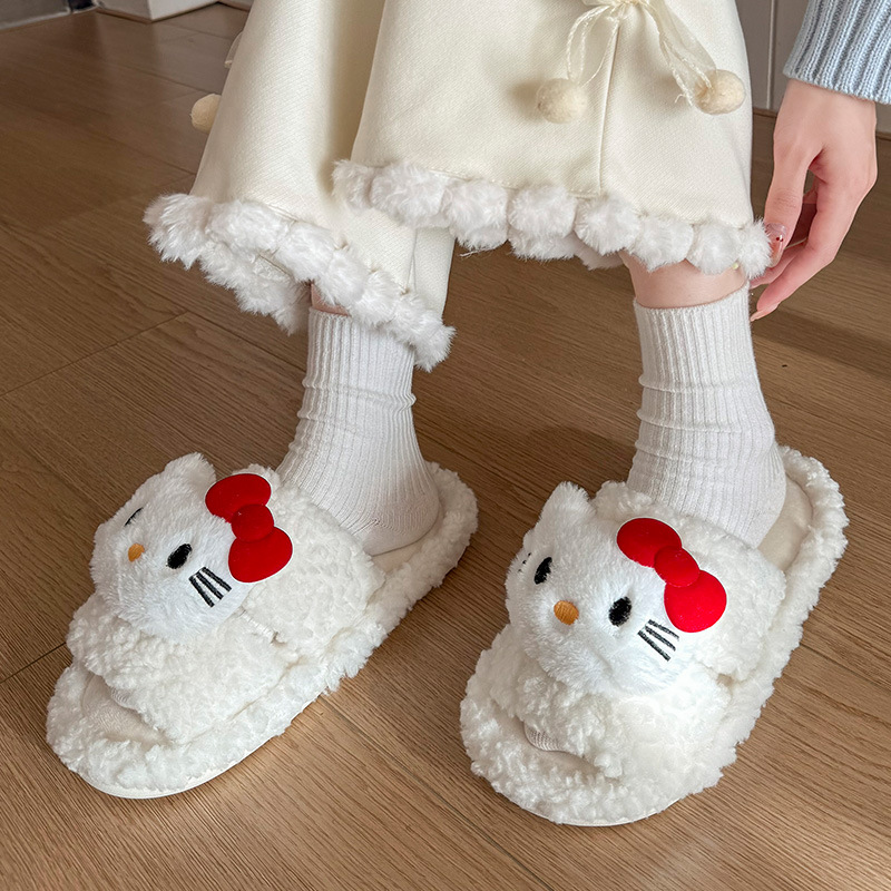 可爱KT猫棉拖居家加绒保暖包头