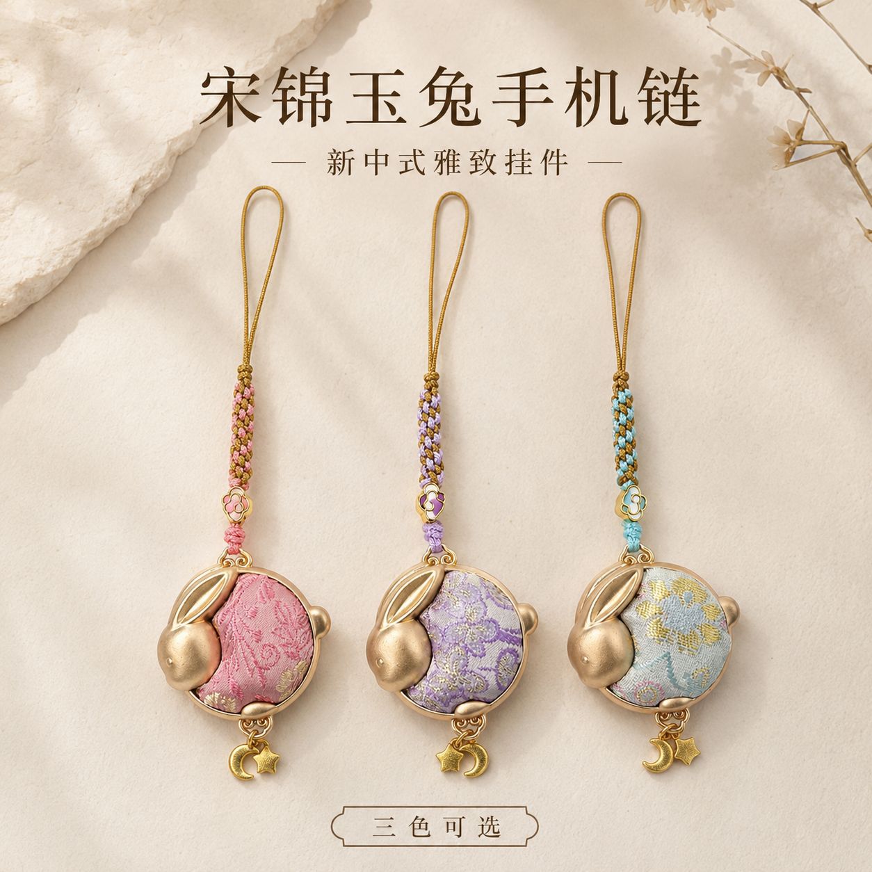 中秋新中式宋锦玉兔手机链礼盒装