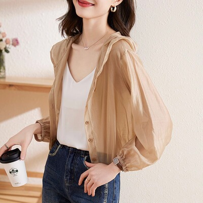 冰丝防晒衣女款抗UV透气夏季薄款2025新款连帽防晒服短款外套