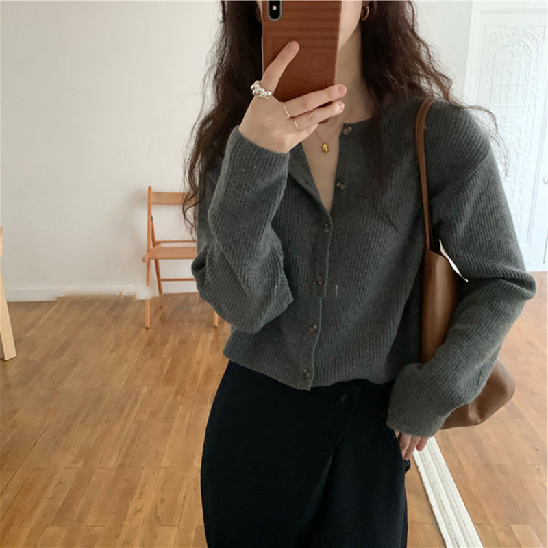 针织开 衫女春秋薄款外搭2025新款韩版宽松显瘦百搭短款毛衣外套