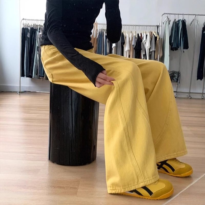 黄色阔腿牛仔裤女宽松显瘦春秋2025新款梨形身材垂感百搭直筒裤女,女装/女士精品,牛仔裤,淘宝优惠券,粉丝福利购,淘宝优惠卷