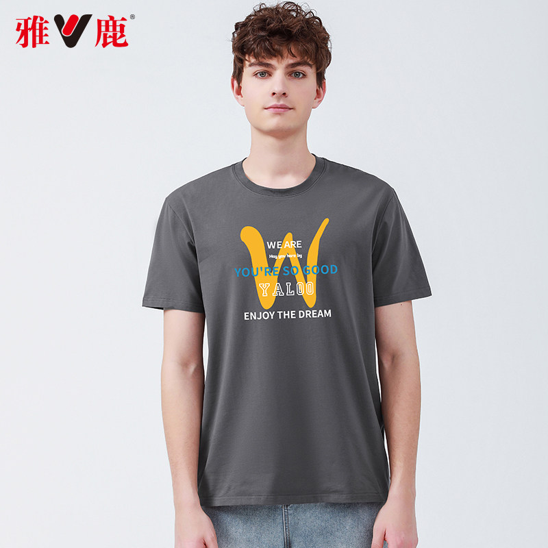 Yalu 2021 summer new pattern Short sleeve T-shirt for men Letters printed Simplicity T-shirts printing Base coat T-shirtin the Men's clothing, T-shirt  category - from Buy2taobao.com to provide professional Taobao agent buy service