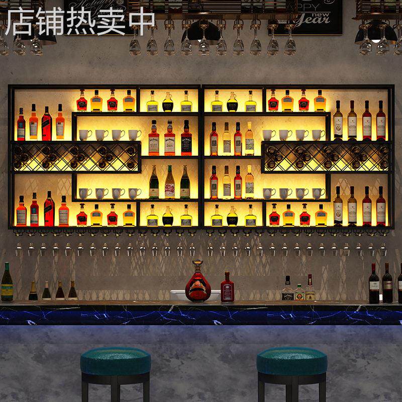 酒吧吧台酒柜靠墙创意工业风酒架子展示葡萄酒红酒铁艺酒架壁挂式