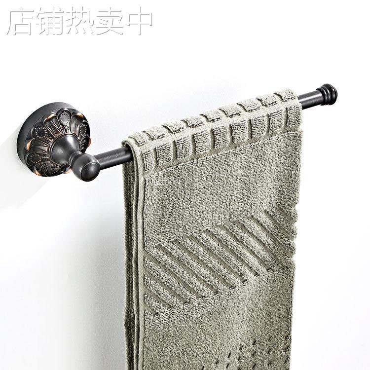 欧式全铜材质黑古铜色29厘米长压花单底盘毛巾杆简约空间卫浴五金