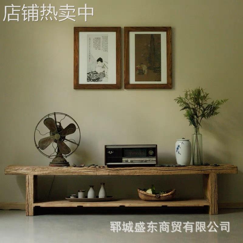 禅意做旧老榆木电视柜全实木客厅视听柜老榆木门板矮柜电视柜
