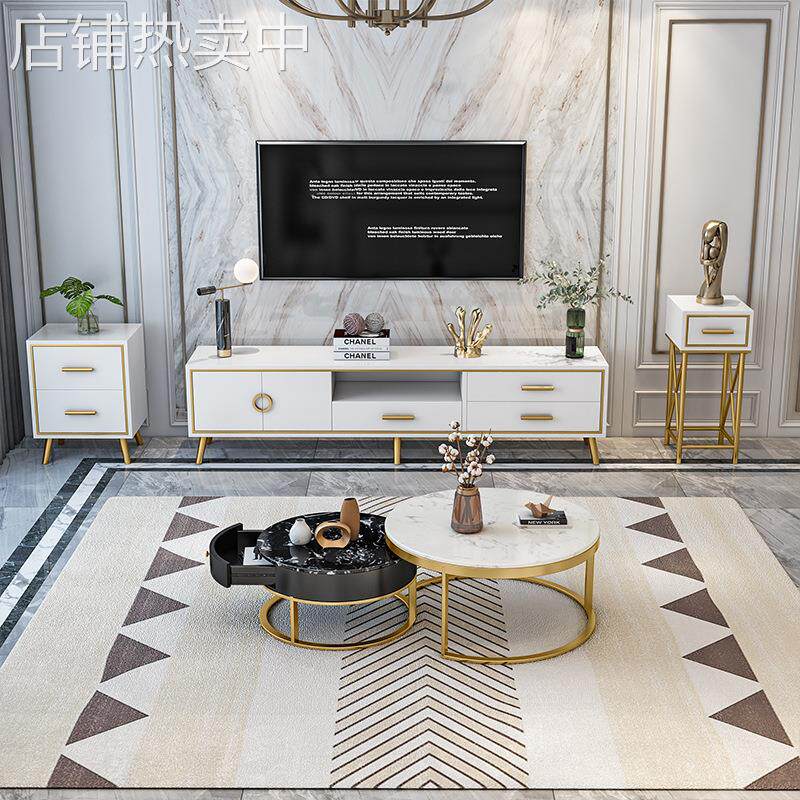 北欧大理石电视机柜茶几组合小户型客厅方形茶几多层抽屉地柜套装