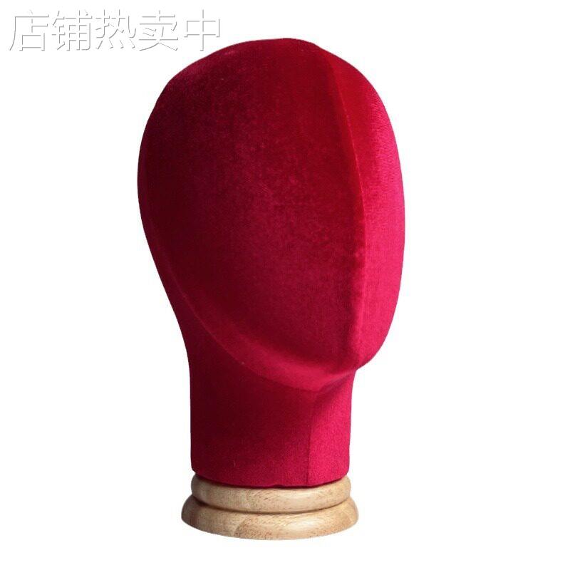 新款可插针红色丝绒头模帽子展示架新娘头饰陈列架大红色模特头