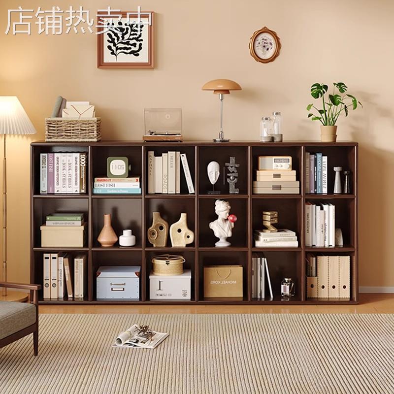 纯实木书架落地置物架自由组合书柜储物柜一体靠墙家用客厅展示架