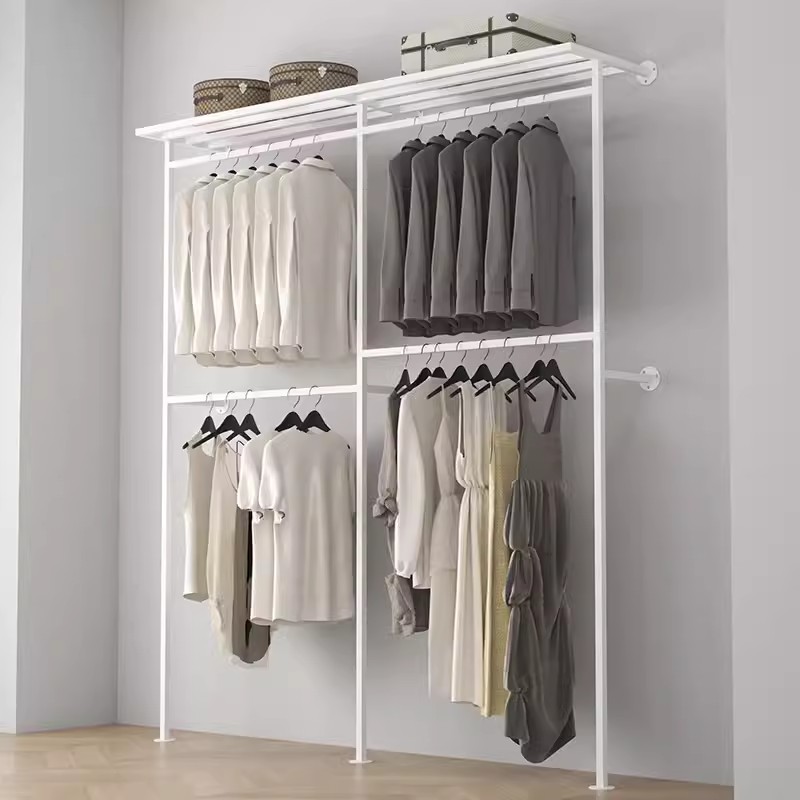 衣帽架双层挂衣服架子上墙壁挂式衣服展示架多层卧室衣帽间挂衣架