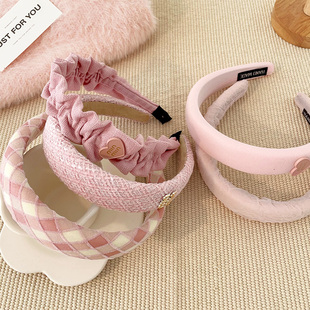 韩系甜美儿童发箍女童粉色高颅顶头箍女孩高级感宽边发卡压发头饰