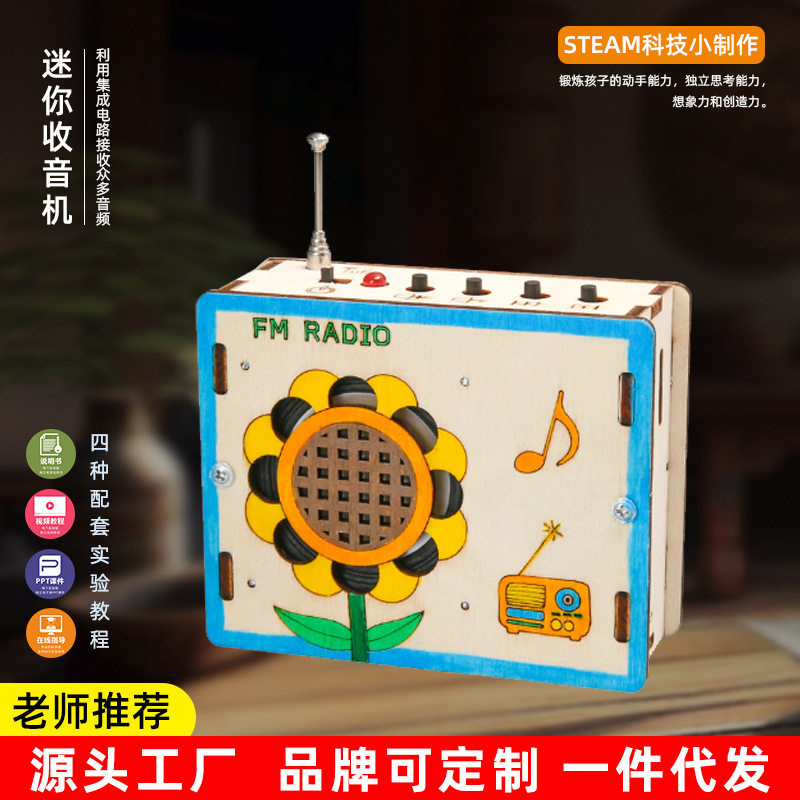 科学实验儿童迷你收音机木质科技小制作小学生diy手工拼装教玩具