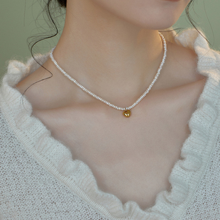 天然巴洛克异形迷你不规则keshi珍珠14K注金爱心项链女小米珠颈链