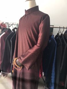 长褂大师衣斜襟一片式 汉服传统服装 大袍 马褂绸缎唐装 民国先生长衫