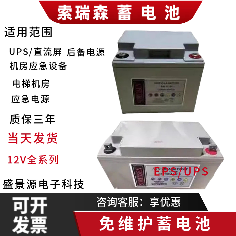 SORENSEY索瑞森蓄电池SAL12V100AH铅酸免维护24A38A65A机房直流屏