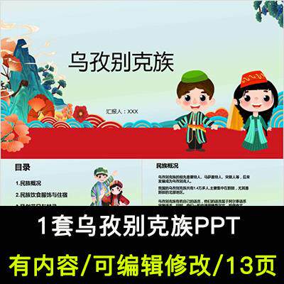 乌孜别克族介绍PPT成品课件 民族文化风俗习惯服饰美食
