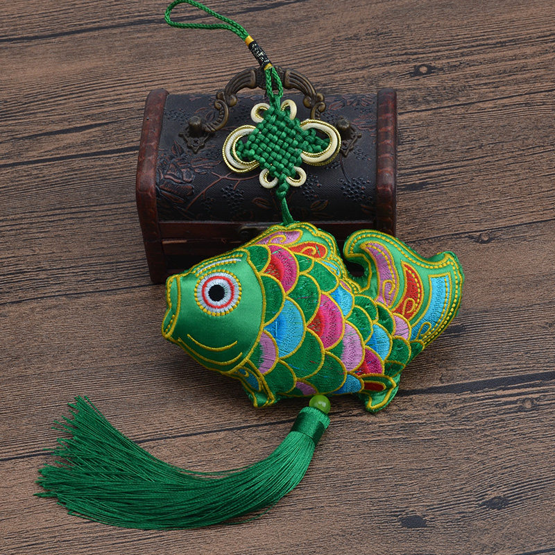 承颜刺绣鱼挂饰布艺绣品双鱼挂件春节礼品过年装饰用品小号挂鱼小