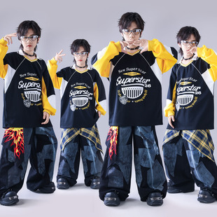街舞儿童潮服男童hiphop表演服女童卫衣工装裤套装少儿嘻哈演出服