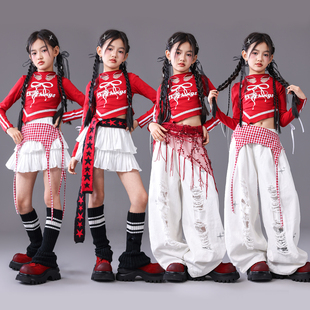 女童红色爵士舞演出服少儿走秀上衣潮装儿童jazz街舞套装女孩服装