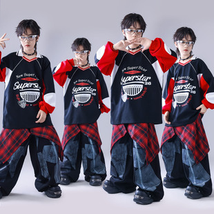 儿童红黑街舞演出服男童嘻哈卫衣服女童套装少儿hiphop服装潮装秋