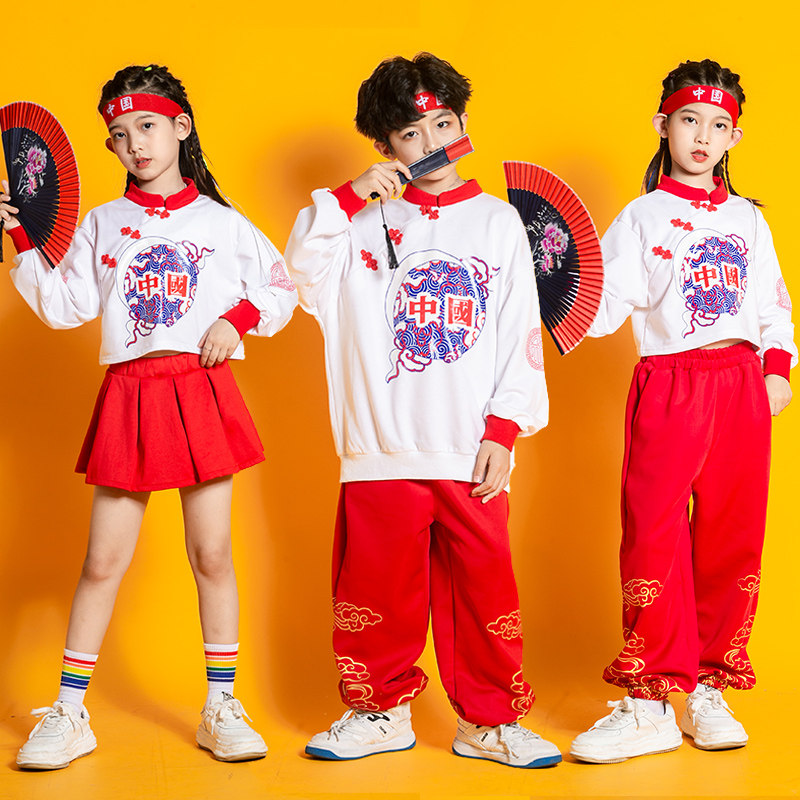 儿童啦啦队演出服男童中国风国潮汉服女童中小学生运动会入场服饰