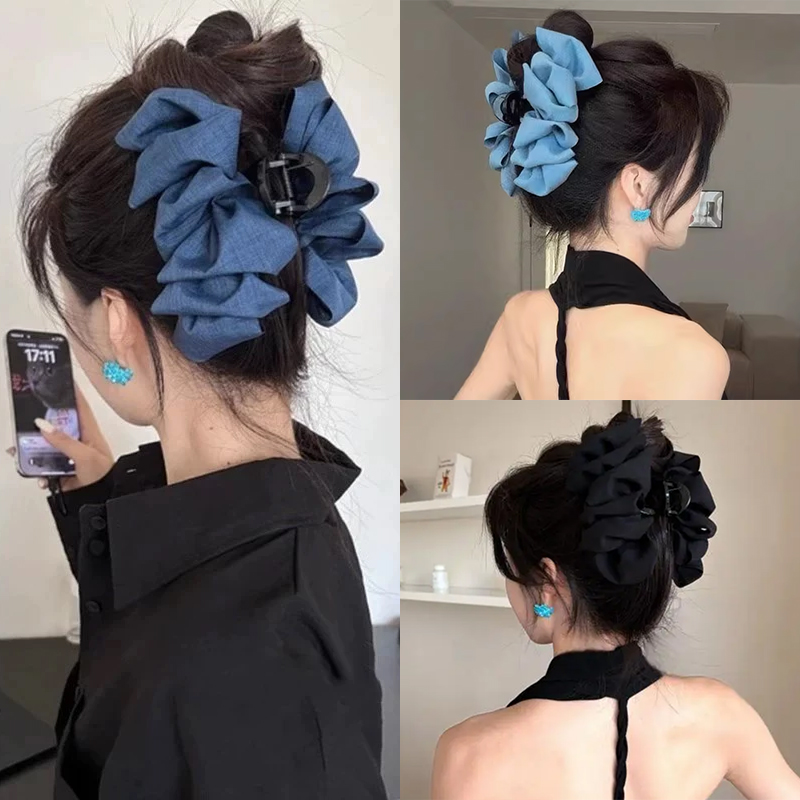 韩系褶皱泡泡蝴蝶结抓夹女