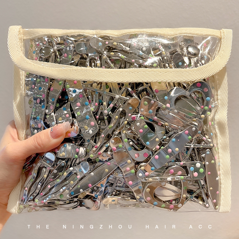 一字夹彩色波点金属发夹碎发侧边