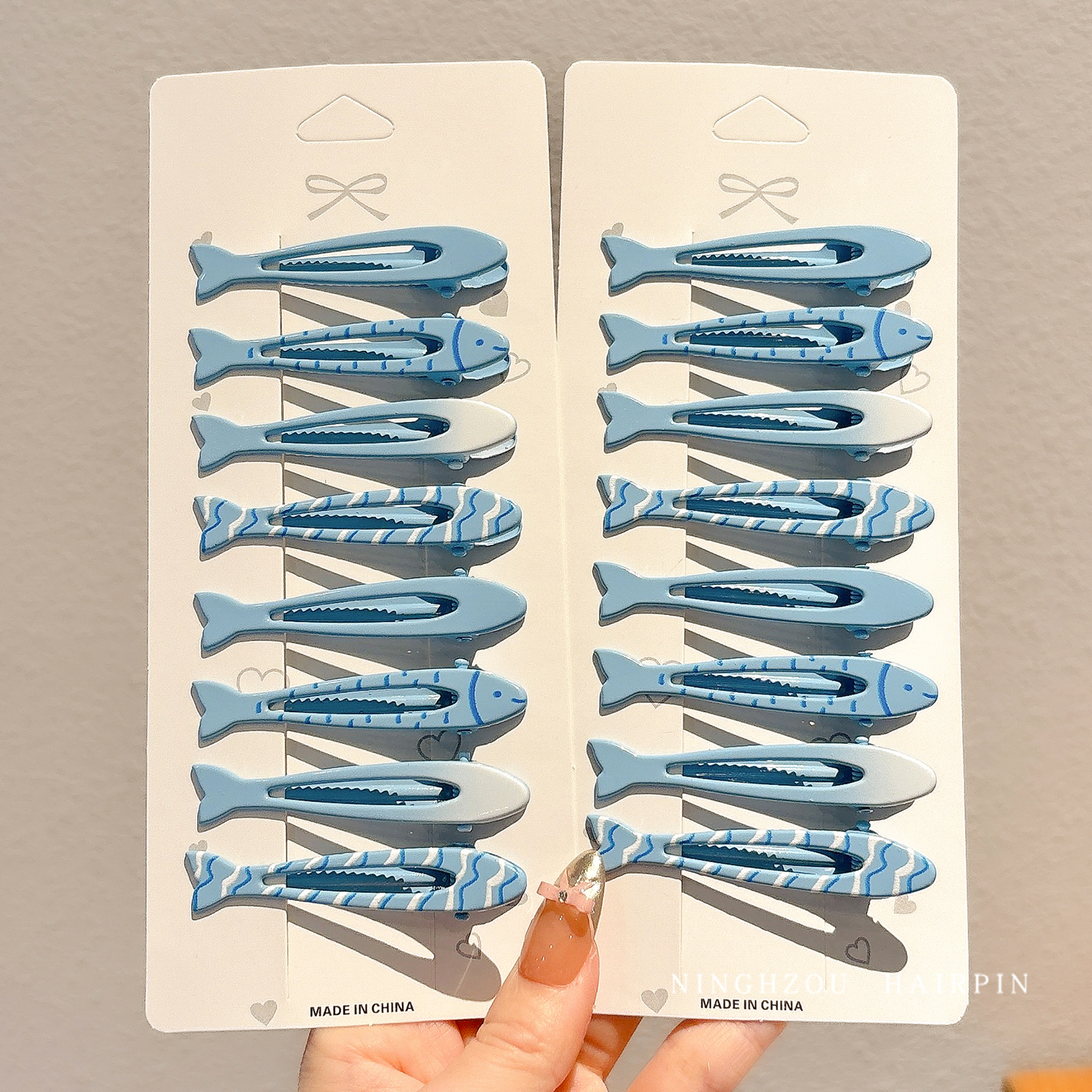 蓝色小鱼发夹女2025新款刘海侧边