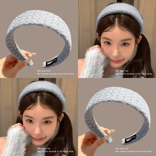 蓝色毛线发箍女款高级感洋气时尚