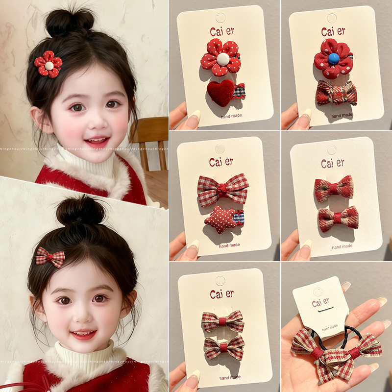 新年红色儿童发夹女孩侧边刘海夹