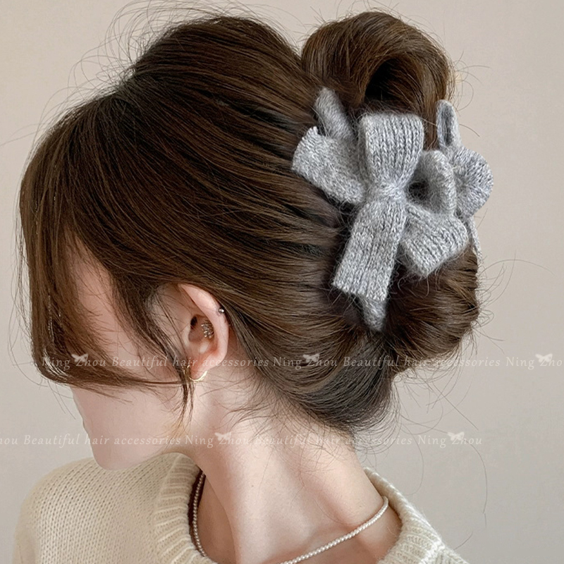 针织毛线蝴蝶结抓夹女秋冬后脑勺