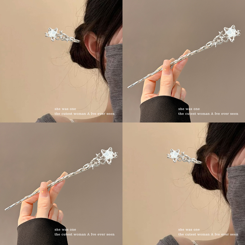 新中式银色星星发簪女高级感盘发
