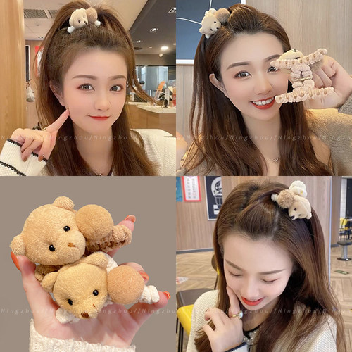 可爱卡通毛球小熊发夹女秋冬前额