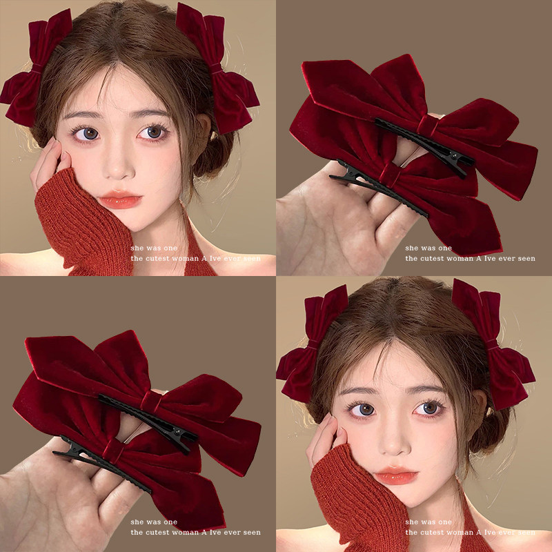 新年红色立体丝绒蝴蝶结发夹刘海侧边碎发夹过年头饰鸭嘴夹发卡女,饰品/流行首饰/时尚饰品新,发饰,淘宝优惠券,粉丝福利购,淘宝优惠卷