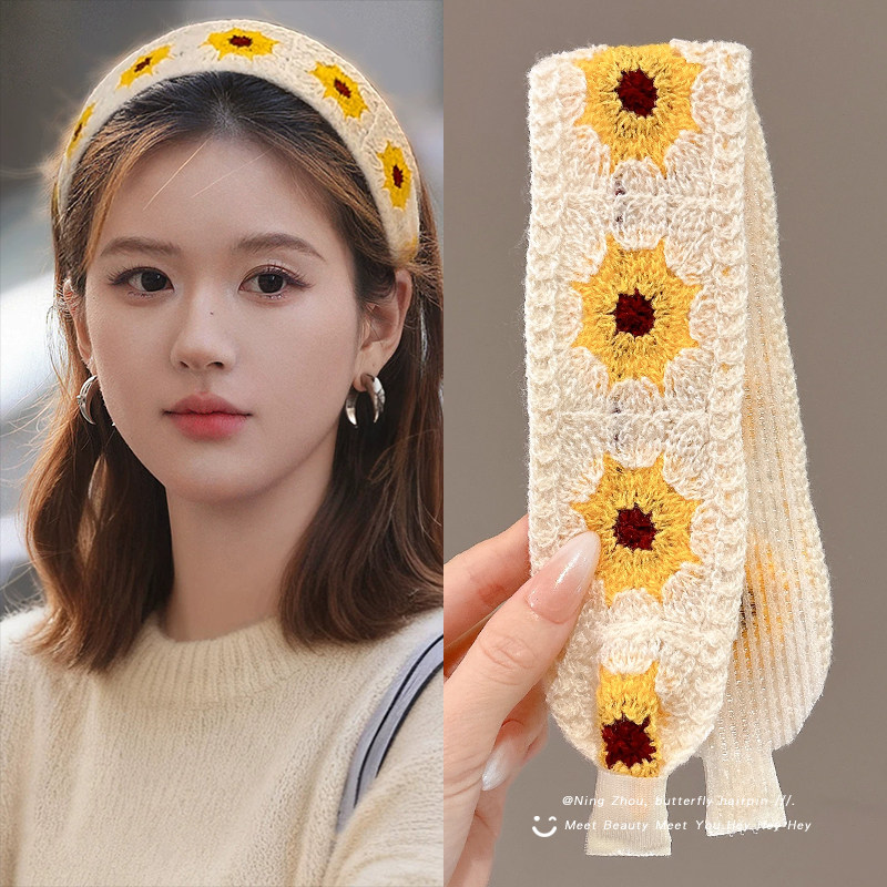 针织毛线魔术贴头发贴洗脸束发带宽边发箍女款刘海贴碎发整理神器