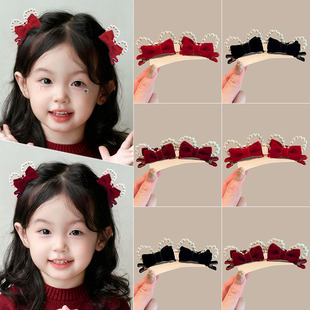 过年红色珍珠兔耳朵蝴蝶结发夹女儿童刘海侧边夹对夹新年顶夹发饰