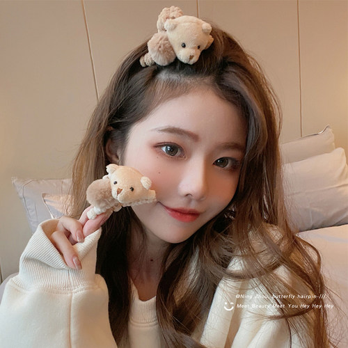 头发发夹可爱秋冬毛绒小熊抓夹女