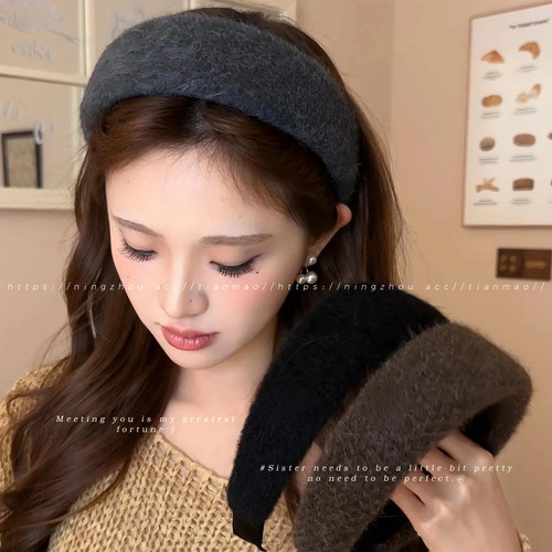 秋冬细毛绒加厚宽边发箍女高颅顶