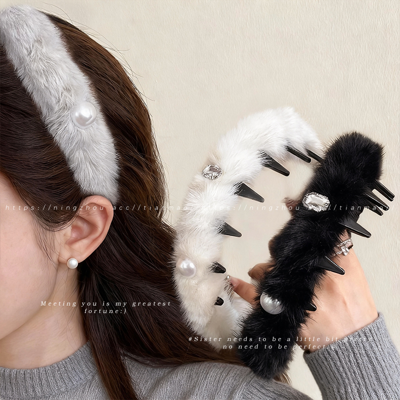 韩系珍珠波浪发箍女秋冬毛绒头箍