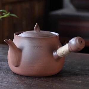 【千叶岩泥壶】古陶坊大号煮茶壶粗陶木碳炉陶瓷烧水壶侧把壶大口