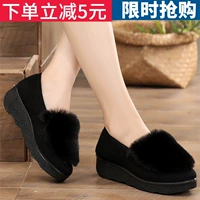 Старая Пекинская женская осенняя и зимняя ватная туфли PLEL теплые женские туфли Работая обувь потная торт Толстые подошвы из шерстяных туфель