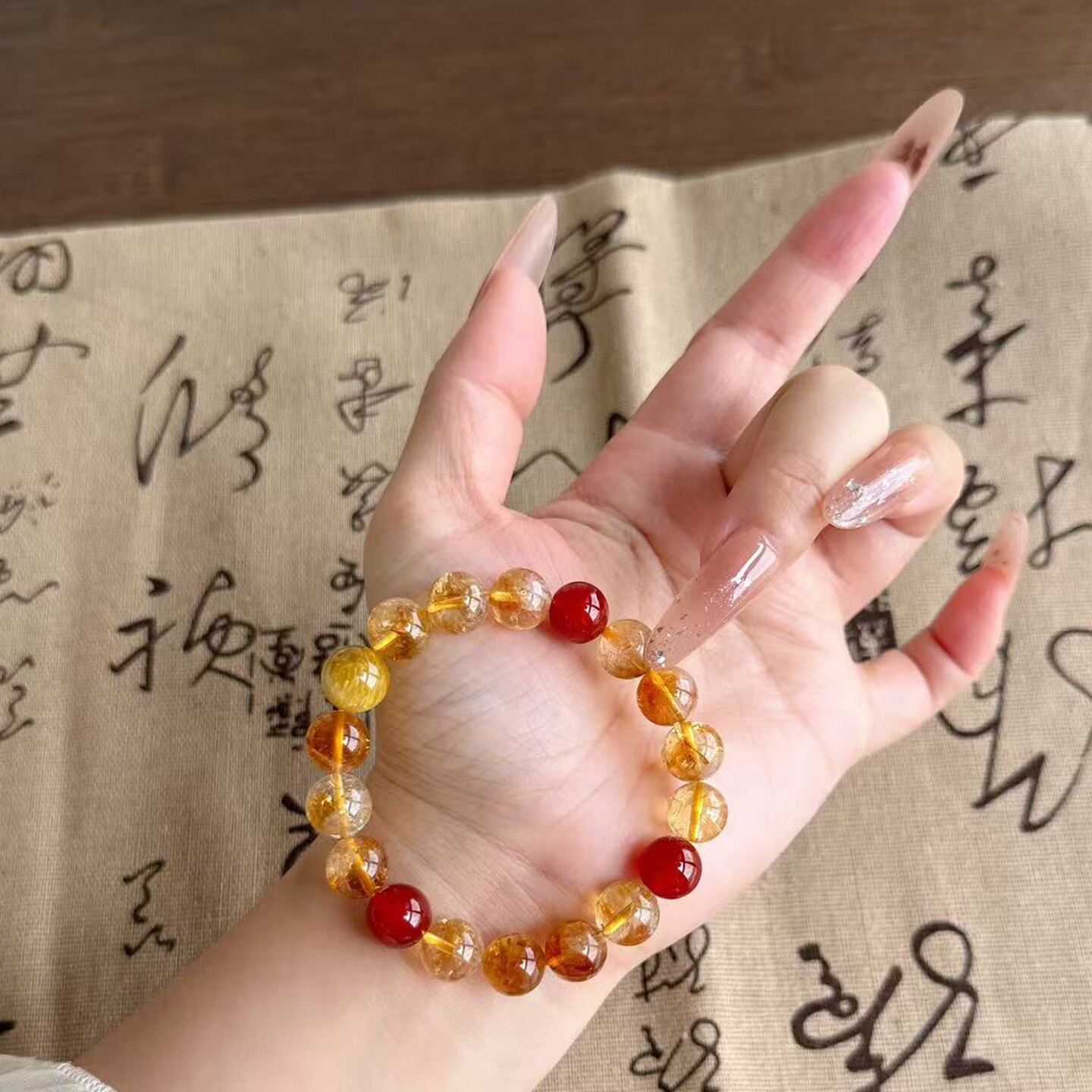 天然巴西黄水晶手链女招财转运旺事业黄塔晶手串红玛瑙送女友礼物