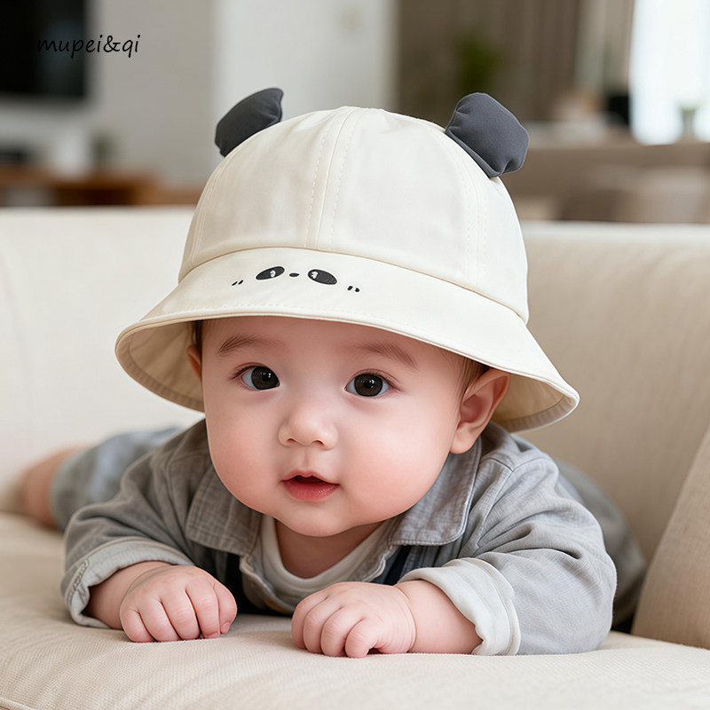 宝宝帽子春秋季渔夫帽男童女婴幼儿韩版可爱布帽遮阳帽大檐防晒薄